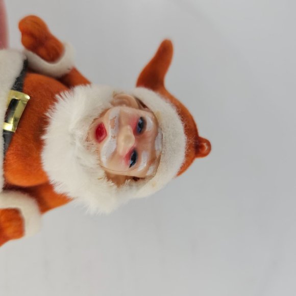 Vintage Flocked Blow Mold Santa Christmas Tree Ornament Rosy Cheeks MCM - Picture 7 of 7